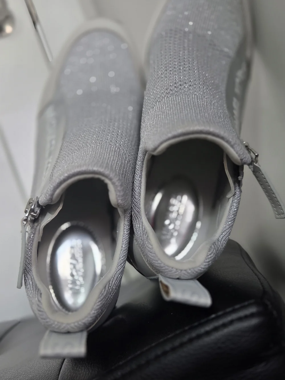 Micharl Kors Slip-On Knit Platform Sneakers in Silver